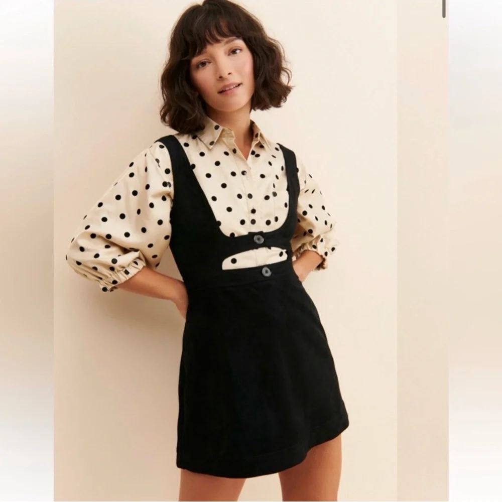 Anthropologie Black Mini Pinafore Dress